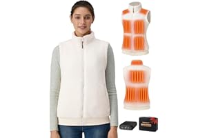 Topdot Heated Gilet Womens Fleece Heated Vest with Power Bank 16000mAh 7.4V, 10 Zones Electric Heated Vest with 3 Heating Levels Ergonomic Heating System, Smart Temp Control Warm Vest for Women