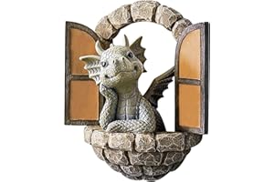 TQPXZO Figuras decorativas de dragón de jardín, escultura de dragón de resina para jardín, puerta abierta, figuras de dragón, figuras de jardín para exteriores, figuras decorativas de dragón para