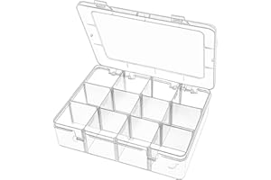 DARUITE Sortierboxen für Kleinteile, 12 Raster Aufbewahrungsboxen,Plastik Sortimentsboxen,Einstellbar Sortierkasten für Angelausrüstung Kleinteile Bügelperlen Ohrringe Perlen Nähgarn