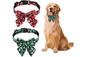 Hundehalsband Weihnachten, 2 Stück Weihnachtshalsband Hund, Fliege Hund Weihnachten,Niedliches Karomuster, Hunde Weihnachtskostüm, Haustier Halsband für Klein Mittlere Groß Hunde Katzen Welpen(L)