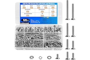 LIUHANCSQD Juego de tornillos M5 de 520 piezas, juego de tornillos y tuercas de cabeza avellanada, juego de tornillos hexagonales con tuercas y arandelas, tornillos de cabeza plana, tornillos hexagonales