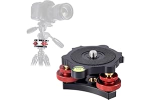 NQEUEPN Base di Livellamento per Treppiede, Livellatore per Treppiede con Livella a Bolla Testa a Tre Ruote a 3 Assi Filettatura da 3/8" Angolo Preciso Regolabile +/-5° per Fotografia Panoramica Macro