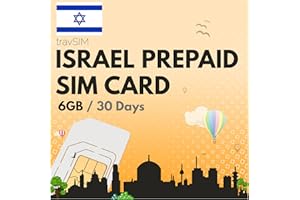 travSIM Israël Carte SIM prépayée | 6 Go de données Mobiles | Vitesses 4G/5G | La Carte SIM israélienne Fonctionne sur Les appareils iOS et Android | Le Forfait SIM Israël est valable 30 Jours