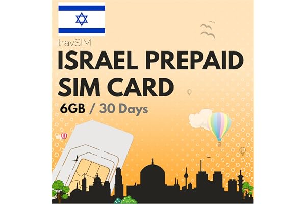 travSIM Israël Carte SIM prépayée | 6 Go de données Mobiles | Vitesses 4G/5G | La Carte SIM israélienne Fonctionne sur Les appareils iOS et Android | Le Forfait SIM Israël est valable 30 Jours