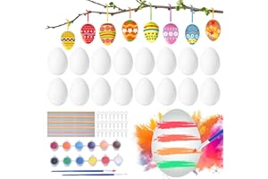 ‎ARIEL-GXR Ostereier zum Aufhängen, 24 Stück Ostereier zum Bemalen, Ostereier Plastik für draußen und innen Osterdeko Deko, Ostereier Weiß mit Farbpinsel und Schlüsselbändern, Ostereier Deko
