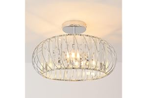 ANWIO Lampadari Cristallo Argento, Plafoniere Soggiorno Argento con 3 Luci, Lampadario a Sospensione Moderno E14, Plafoniere Vetro Per Camera da Letto, Ristorante, 40 CM (Senza Lampadine) Kitchen