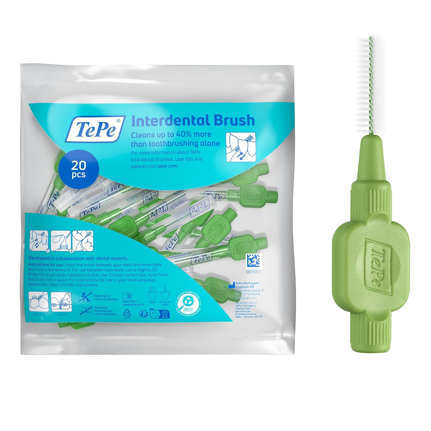 TePe Interdentale Rager, Original, Groen, 0.8mm/ISO 5, 20st | Effectieve reiniging tussen tanden en kiezen, Voor smalle ruimtes