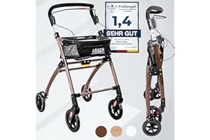 Casa Soft Braun Rollator schmal für Wohnung & Innenbereich, faltbar & leicht, 5 kg I höhenverstellbarer Wohnungsrollator von Lösch Reha I zuverlässige Gehhilfe für Senioren