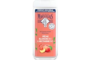 Le Petit Marseillais | Gel Douche Extra Doux Pêche Blanche Bio & Nectarine Bio (flacon de 650 ml) – 92 % d'ingrédients d'origine naturelle – pH neutre pour la peau et sans colorant