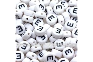 Little Snow Direct 100pcs 7mm Acrylic Letter Coin Beads A - Z Disc Alphabet Beads - E, White