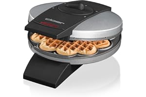 Cloer 1629 Piastra per Waffle a Cuore, 930 W, dimensione di cialda 15,5 cm, grado di doratura selezionabile, spia di controllo, metallo