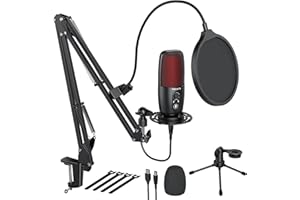 TECURS PC Mikrofon mit Arm USB Kondensator Mikrofon mit Shock Mount für Aufnahme, Podcast Studio, YouTube, Streaming Gaming Nierencharakteristik Mikrofon mit Brückenkran für PC Laptop Mac PS4