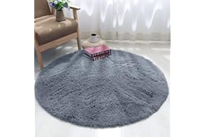 ZHXINYU,Tappeto Rotondo Tappeto Peloso, Morbido e Antiscivolo, a Pelo Lungo, per Salotto, tavolino Salotto Camera da Letto Computer, Sedia Super Morbido Antiscivolo (Grigio, 100_x_100_cm)