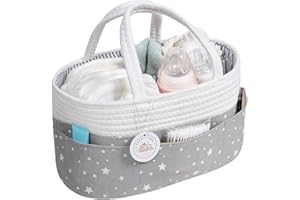 CUDDLE CARE Nappy Caddy Organiser Nursery Storage with 3 Compartments, UK Company, Grey Basket with Detachable Divider, Diaper Bag, Baby Accessories, Newborn Gift