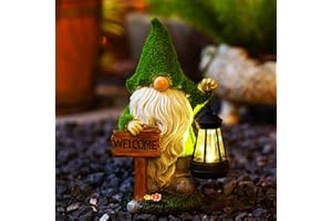 Yeomoo Figuras decorativas de jardín enano de resina flocadas, enanos de jardín para exteriores con linterna solar LED, impermeable, divertido, enano de bienvenida, regalo para casa, patio, césped,