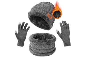 flintronic Zestaw rękawic zimowych 3 w 1, zimowa ciepła elastyczna dzianinowa czapka, okrągły szalik i rękawiczki do ekranu dotykowego, sporty na świeżym powietrzu, pogrubiona, miękka podszewka z