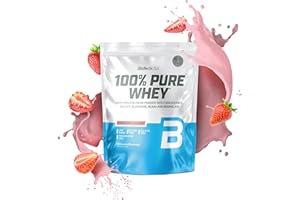 BioTechUSA 100% Pure Whey | Proteína en Polvo con BCAA y Glutamina | Sin Gluten, Sin Aceite de Palma, 1 kg, Fresa