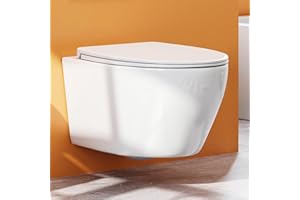 Teal Home WC sospeso in ceramica con coperchio WC con abbassamento automatico – Ciotola WC con risciacquo superspin monoforo, WC bianco con rivestimento nano – 52 × 37 × 34,5 cm