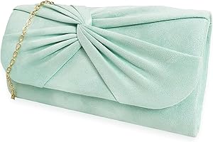 LeahWard Women's Suede Wedding Clutch Bag Large Bow Soft Handbags Evening Purse