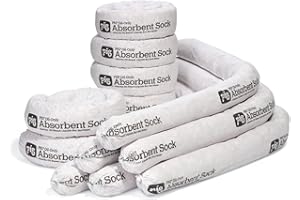 New Pig SKM210 PIG Oil Absorbent Socks, 45.6 L Absorbency, 122 cm Length x 8 cm Diameter, 12 sock/Box, White (Pack of 12)