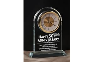 WinTaim Timeless Anniversary Clock - Perfect 50th Wedding for Parents, Couples, Women & Men - Unique Golden Ideas for Husband & Wife - Elegant Alarm Clock