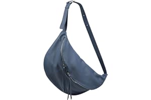 SH Leder echt Leder Damen Unisex Brusttasche für Festival Reise Gross Hüfttasche Crossbody Bag Frauen Ledertasche 49x28cm Daniela G768 (Jeans Blau)