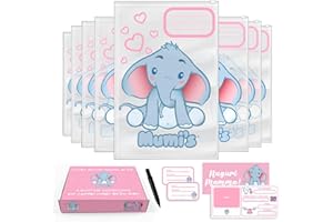 Mumi's bustine corredino neonato ospedale con elefantino, 8 bustine 38x25 per cambi e accessori, con etichette cartolina dei ricordi e pennarello inclusi IDEA regalo per nuove mamme(rosa)