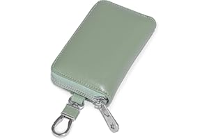 RRvane Genuine Leather Car Key Purse, Zippered Keychain Wallet Holder with Metal Hook for Unisex (Pea Green)