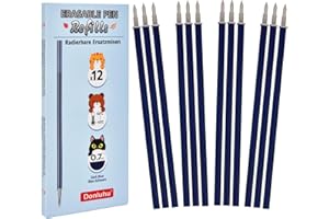 Donluhu 12x Radierbarer Ersatzminen Blau-Schwarz - Kompatibel Mit Legami - Einfach zu radieren - Stiftspitze 0,7mm,Höhe 13 cm