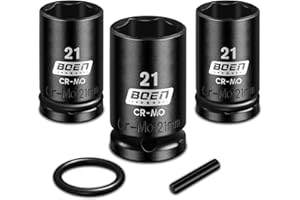 Mr.wintek 3-Piece 21mm Scaffolding Impact Socket 1/2" Drive with Retaining Pin & O-Ring, 6 Point Design and 52mm Length Socket, Cr-Mo Steel for Scaffolding Coupler and Pipe Clamps