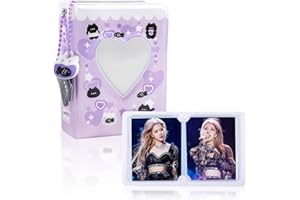 UICCVOKK 40 Taschen Mini Fotoalbum, Kpop Photocard Binder Holder Fotokartenhalter Photo Album für 3 Zoll Fotopapier Fotokartenhalter Aufbewahrung fotoalbum zum einstecken Liebesherz Fotohüllen (Lila)