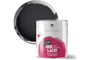 MissPompadour seidenmatte Holzfarbe Innen & Außen 1L Schwarz mit Samt, Möbelfarbe ohne Schleifen - Farbe für Holz, Metall, Kunststoff - Holzlack, Möbellack schnelltrocknend mit hoher Deckkraft