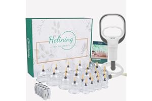 HELINING Professional Cupping Therapy Set, 24 PCS Suction Cups with Pumping Handle, Chinese Cupping Set, Anti Cellulite Cupping Massage for Body and Face, Relief Muscle Tension Pain