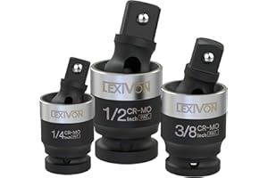 LEXIVON Swivel Socket Set, Impact Universal Joint 1/2" 3/8" and 1/4" U-Joint 360° Rotation Drive Ball Spring Design, can cooperate with Electric Wrench, Ratchet Wrench and Manual Wrench (LX-113)