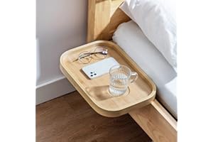 ‎HOLLYHOME HollyHOME Nachttisch Regal für Bett, Mini Beistelltisch Bambus, Bettregal Runde Ecke, zum Aufhängen Tablett, für Stuhl Wohnheim Bett, Naturfarben