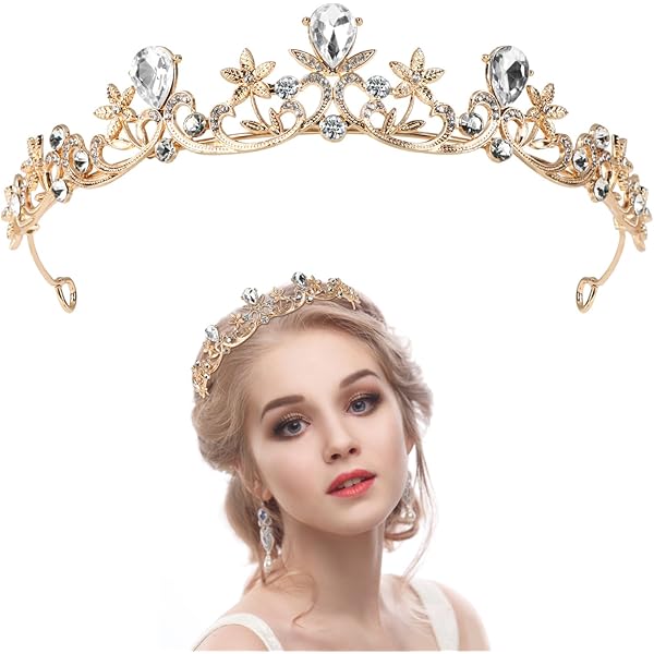 Tyqour Brautkrone Kristall Diadem - Goldene Prinzessin Krone Für Hochzeit & Partys