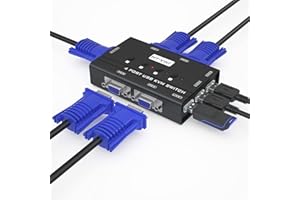VGA KVM Switch 4 port, KVM USBSwitches Selector for 4 Computers Share One HD Monitor Keyboard Mouse Printer, MT-VIKI 4 in 1 out KVM Switches VGA +Cables 2in1 +3 USB Hub