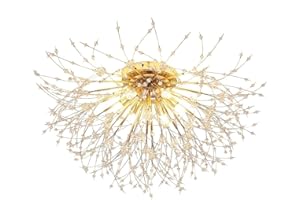 ‎JIINOO JIINOO Moderne Feuerwerk Kronleuchter, 6-flammig Löwenzahn Deckenlampe Deckenleuchte Halbbündige Kristallleuchten Deckenbeleuchtung LED Pendelleuchten für Wohnzimmer Schlafzimmer(Ohne Glühbirne) 62cm