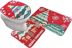 Knowlife Kit de Décoration de Toilettes pour Noël | Housse de Cuvette de Toilette en Forme de U pour Noël - Tapis Antidérapant Absorbant pour Sol pour Fêtes d'hiver Dortail Hôtel
