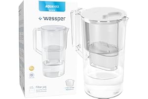 Wessper Dzbanek Filtrujący 2.5 L, Kompatybilny z filtrem Brita Maxtra, Filtr do wody redukujący kamień i chlor, Filtrowana woda | Dzbanek filtrujący + 1x wkład/Biały
