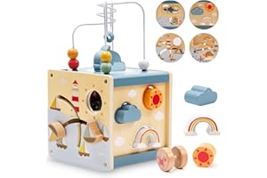 Zaxiva Motorikwürfel ab 1 Jahr, Montessori Spielzeug aus Holz, 6 in 1 Activity Würfel Baby, geeignet als kreatives Motorikspielzeug für Kinder, Holzspielzeug Geschenk für Jungen und Mädchen