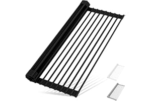 HANZENMA Upprullbar disktorkställ, silikoninslaget stål, över handfat, vikbar, diskställ, disktorkning, kök, mångsidig, 43 cm