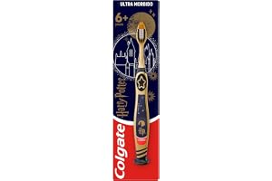 Colgate Harry Potter 6 år gammal barntandborste för mjölktänder och permanent, rengör eftertänderna, vita, guld och svarta fi