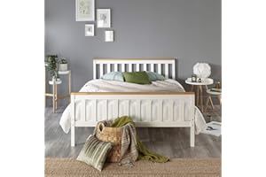 Aspire Beds Atlantic Solid Wood White Shaker Bed Frame with Natural Wood Highlights (Super King (180 x 200 cm))