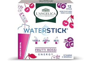 L'Angelica, Waterstick, Gusto Frutti Rossi, Energizzante, Con Vitamine e Minerali, Contro Stanchezza e Affaticamento, Zero Zuccheri & Zero Calorie, Senza Conservanti, 1 Astuccio da 12 Stick