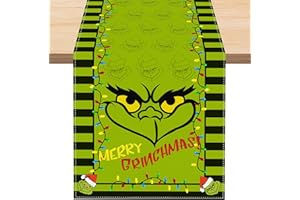 KIKVTER Grinch TischläUfer Weihnachten, Linen Weihnachtstischdecke Merry Grinchmas Tischdecke Winter Esstischdekoration Party Waschbar Winter Weihnachten Küche Tischtuch Indoor Outdoor Garten
