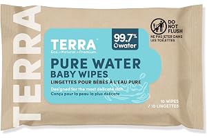 Terra Bamboo Baby Wipes: 99.7% Pure New Zealand Water, 100% Biodegradable Bamboo Fiber, 0% Plastic, For Sensitive Skin, No Harmful Chemicals or Unwanted Ingredients, 0+ Months, 1 Pack of 10 Wipes