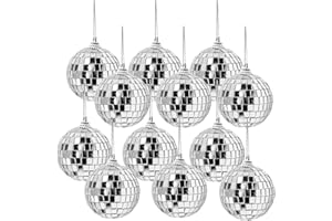 wordmouk 12 szt. mini lustrzana kula dyskotekowa srebrna 6 cm kolorowa lustrzana kula wisząca kula dyskotekowa dekoracje ze sznurkiem lustrzane ozdoby do dekoracji tortu dyskoteka impreza ślub DJ