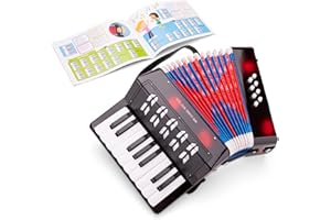 ‎NEW CLASSIC TOYS New Classic Toys - 10057 - Musikinstrument - Großes Akkordeon mit Musikbuch - Schwarz/Rot