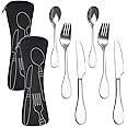8 PCS Bariatric Plates for Portion Control Eating Portion Management Control Flatware Weight Loss Silverware Serving Spoons Forks Knives with Fabric Storage Bags